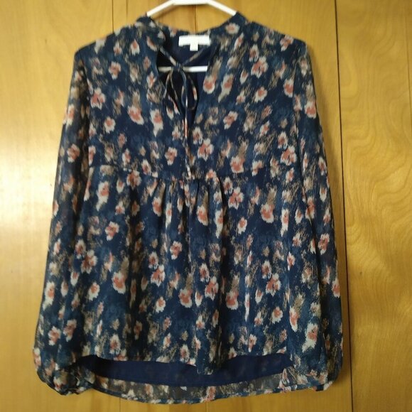 Eri + Ali Women's XS Anthropologie Floral Peasant Boho Long Sheer Sleeve Blouse - Picture 1 of 6